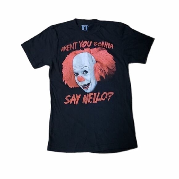 IT "AREN'T YOU GONNA SAY HELLO" BLACK T-SHIRT - Picture 1 of 3